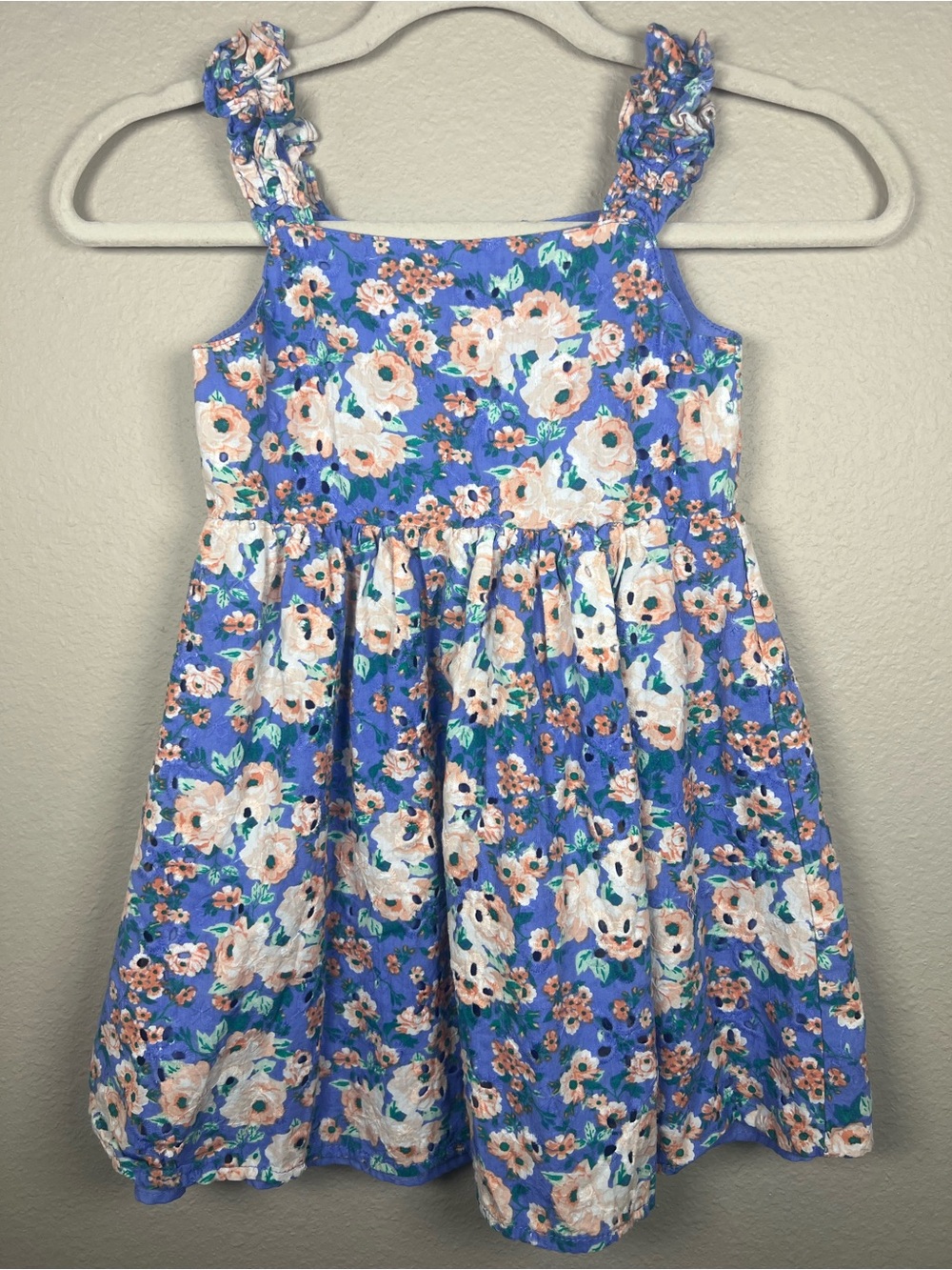 Btween Girls Floral Ruffle Strap Dress Size 6T Purple/Blue/Peach Summer Sundress